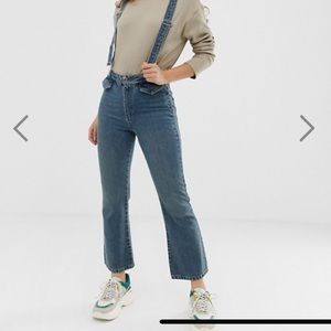Cropped kick flare jean overall bibs